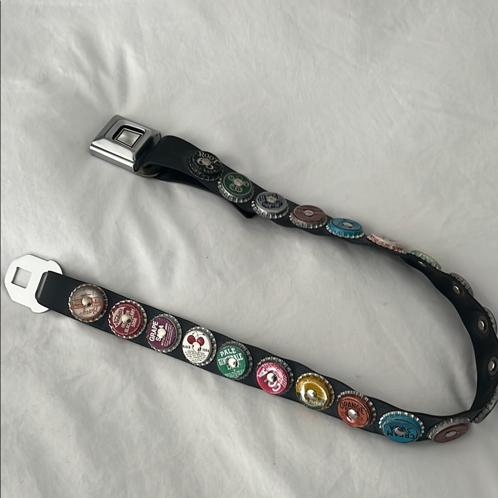 Unique Vintage Bottle Cap Seatbelt Belt
